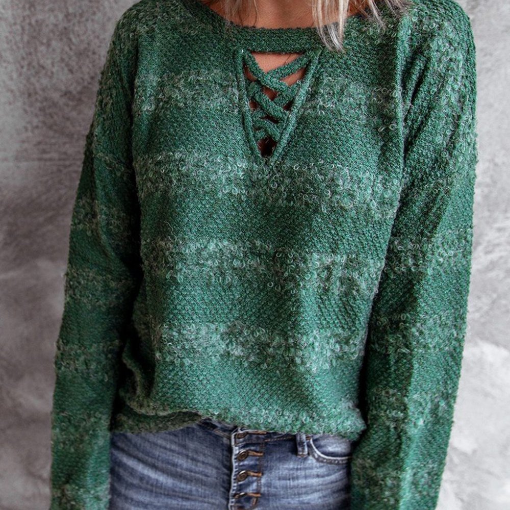💜 New Green Crisscross Fuzzy Sweater - Picture 3 of 4
